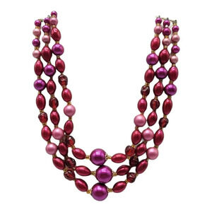 Japan High End Multi Strand Pink Red Maroon Glass Acrylic Bead Mix Ornate Clasp